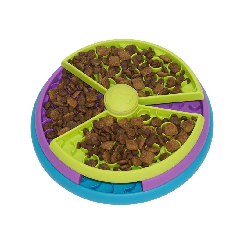 Yellow slow feeder dog bowl with a maze pattern, an interactive toy for healthy eating and pet supplies