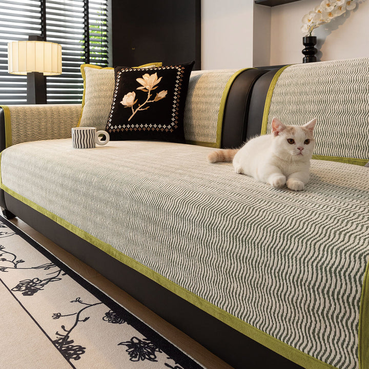 Machine washable chenille couch cover in a modern solid color, ideal for pet owners and furniture protection.