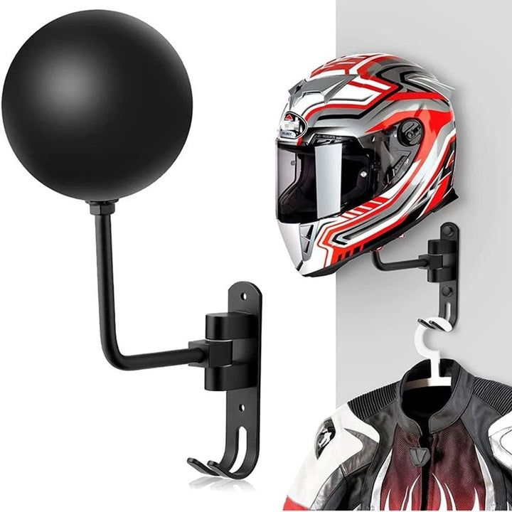 Motorcycle helmet & jacket wall mount storage rack. Organize your riding gear in the garage.