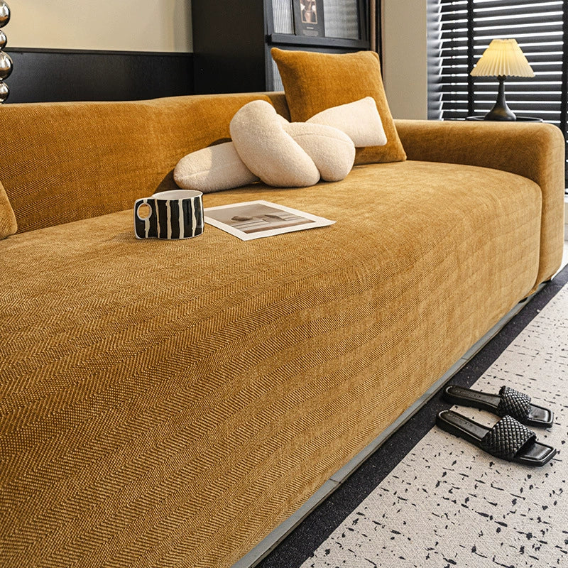 Stretch herringbone chenille couch cover, pet protection for living room home decor