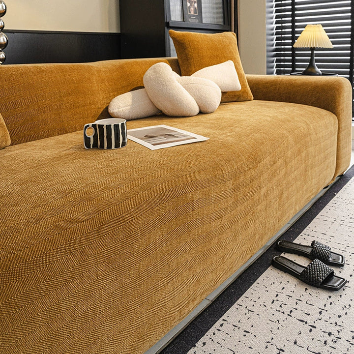 Stretch herringbone chenille couch cover, pet protection for living room home decor