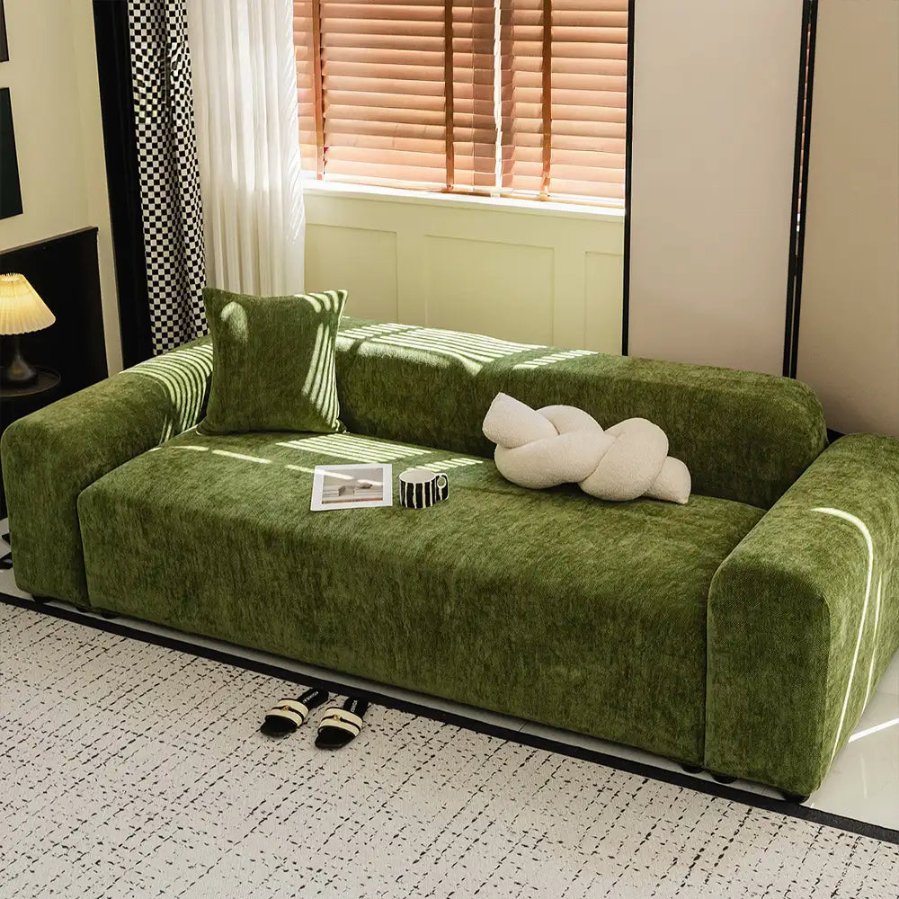 Flexible herringbone chenille sofa cover with anti-slip backing for active pets