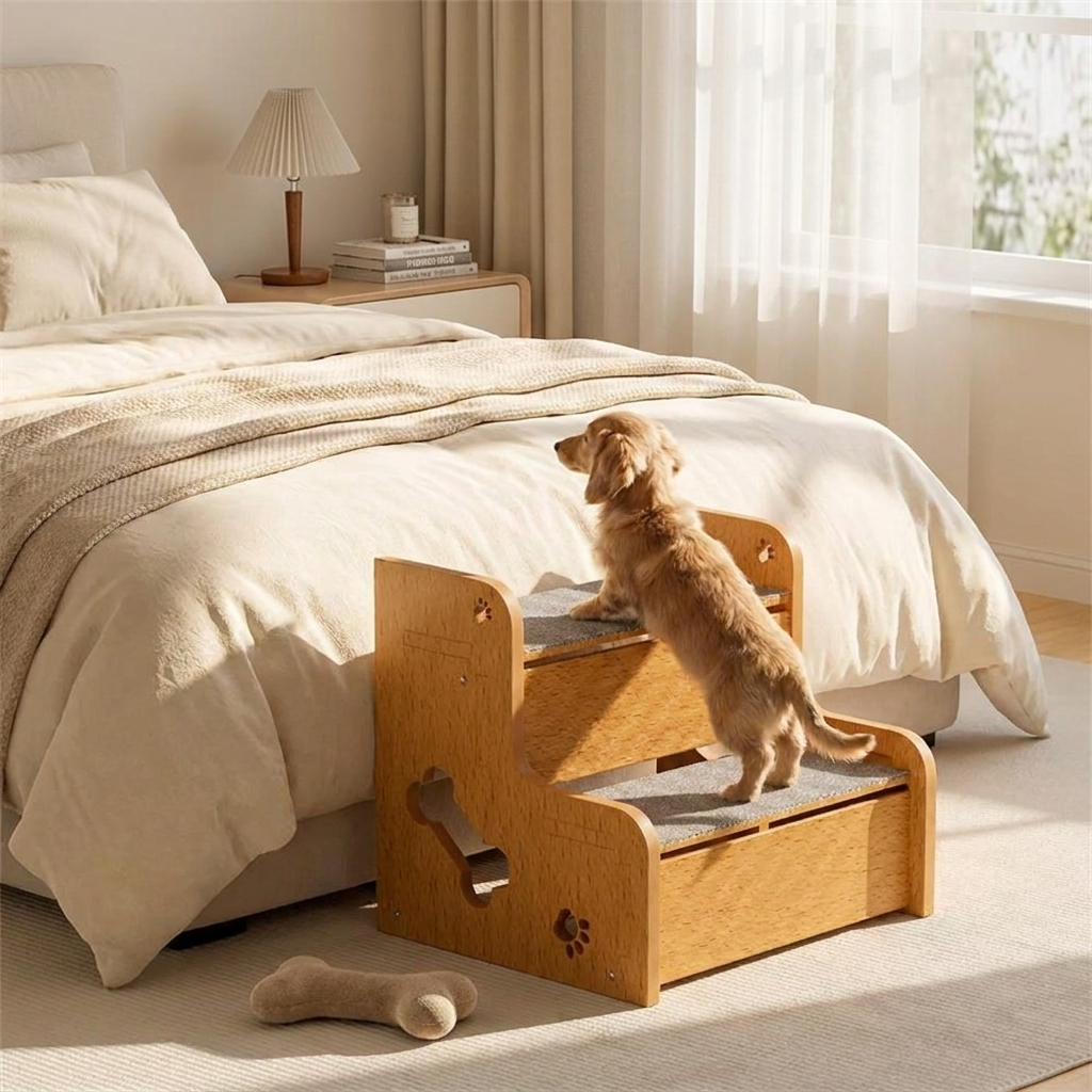 Safe non-slip pet dog ramp steps for small & senior dogs, providing joint support & easy access to beds/sofas.