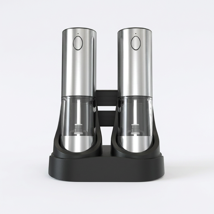 Premium electric salt and pepper mills, perfect cooking accessory with adjustable grind and stylish finish.
