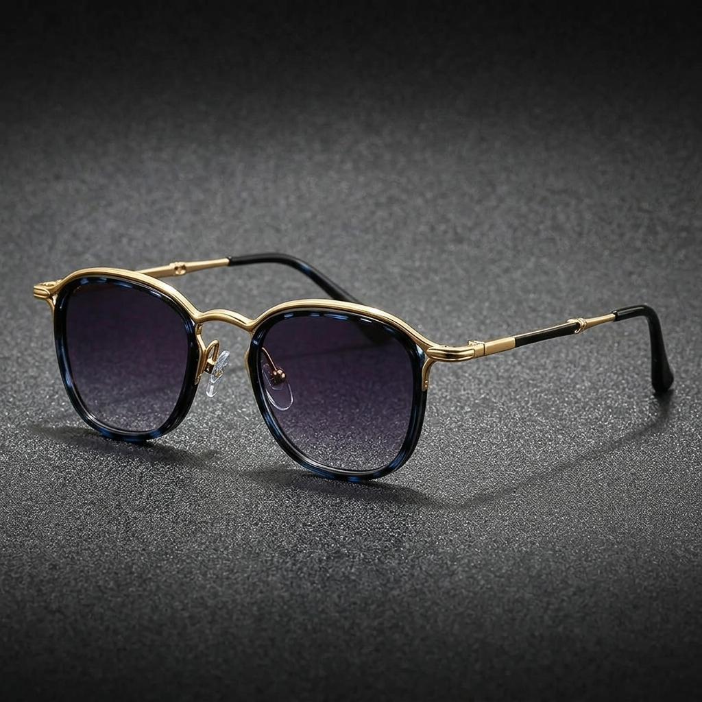 Stylish blue leopard Elvian round sunglasses, perfect unisex eyewear for fashion.