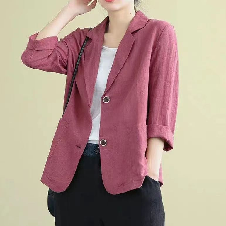 Versatile women's chic tailored linen blazer. Lightweight and stylish, great for professional or smart casual layering.