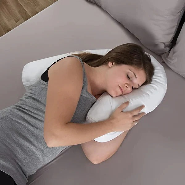 Ergonomic side sleeper pillow with ear hole for pressure relief, memory foam support, and comfortable sleep.