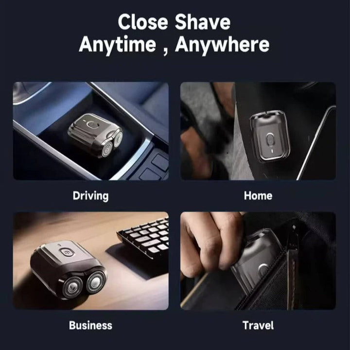 Rechargeable men's electric shaver with durable steel blades for efficient, quiet facial hair trimming.