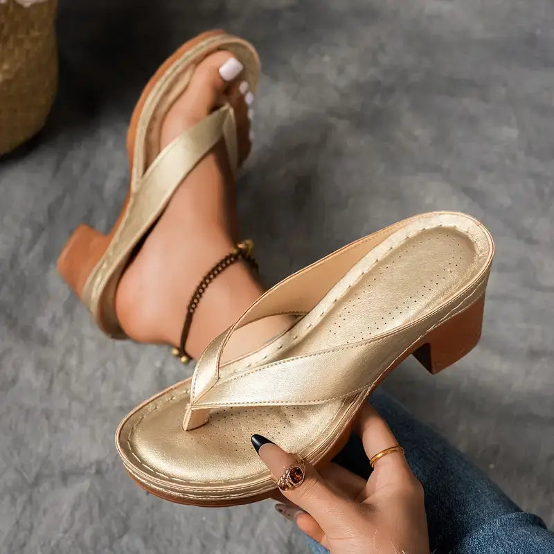 Comfortable open-toe heeled sandals for women. Fashionable orthopedic summer dress shoes with straps.
