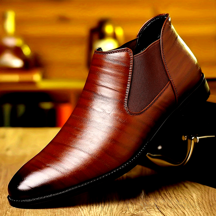 Men's elegant brown leather dress shoes with cushioned comfort, perfect for formal occasions & office wear.