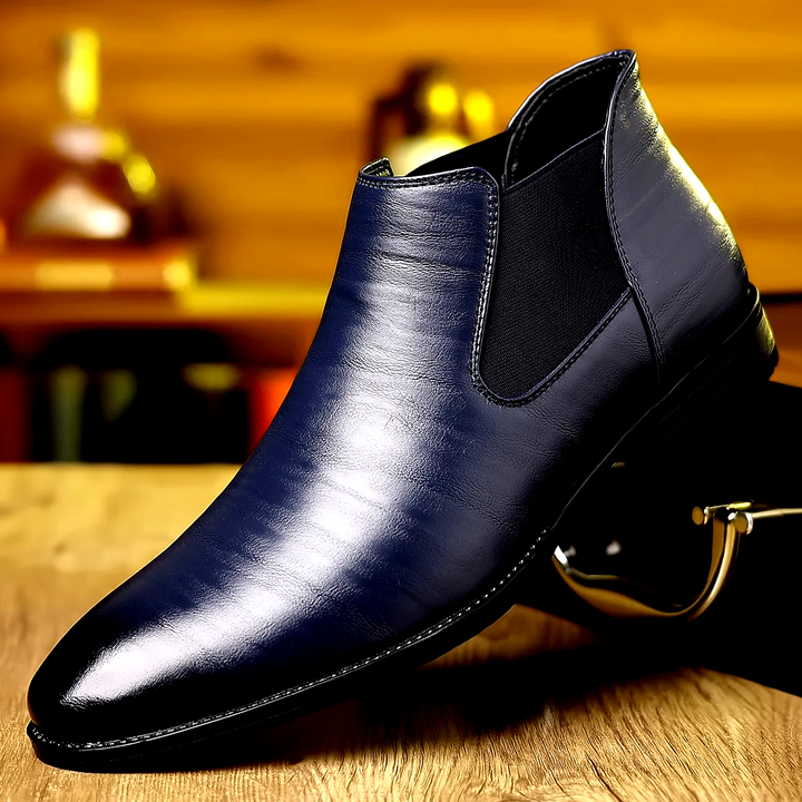 Black men's formal dress shoes with non-slip grip & durable design for office or business casual wear.