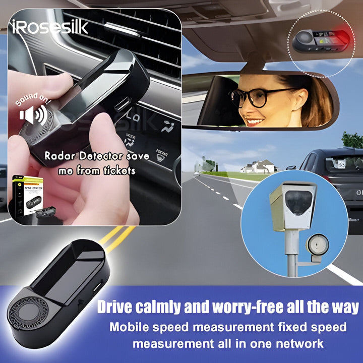 Wireless solar-powered vehicle laser radar detector, an essential driving aid for enhanced road safety and speed trap alerts.