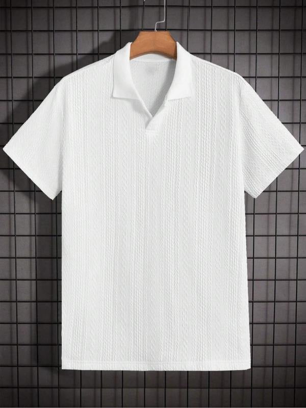 Men's modern fit textured polo shirt, ideal for smart casual summer style, short sleeve comfort.