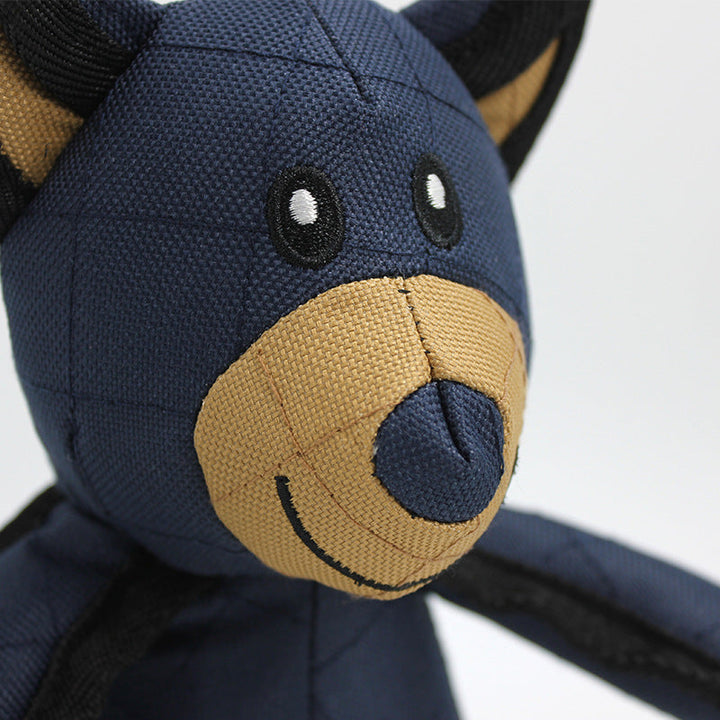 Side view of indestructible dog toy, clearly showing its durable construction for heavy chewers