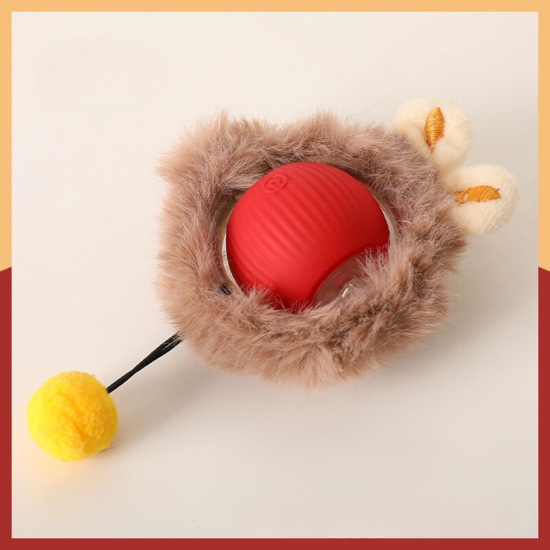 Enrichment puppy toy: interactive fur-covered ball for dogs, promoting active play and engaging pets.