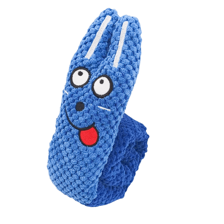 Interactive dog toy shaped like a snail, a fleece puzzle toy designed for mental stimulation and boredom busting.