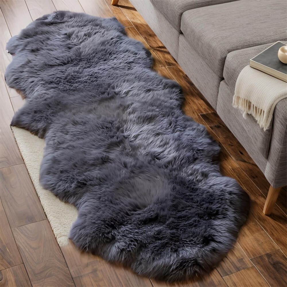 Stylish irregular plush area rug enhancing a bedroom's modern aesthetic, soft carpet