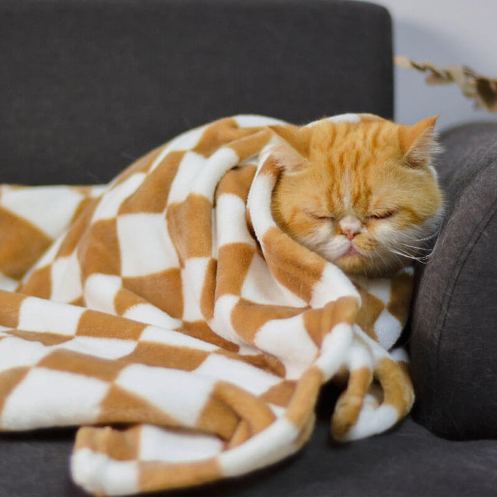 Khaki chequered flannel pet blanket for dogs and cats, soft and durable home decor accessory