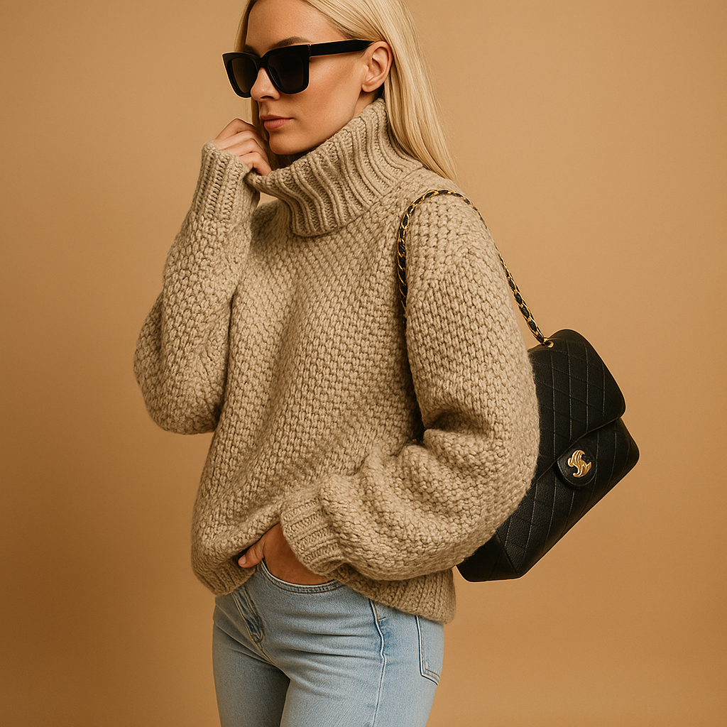 Chic women's relaxed fit pullover sweater, long sleeve, versatile style for casual wear & elegant comfort.