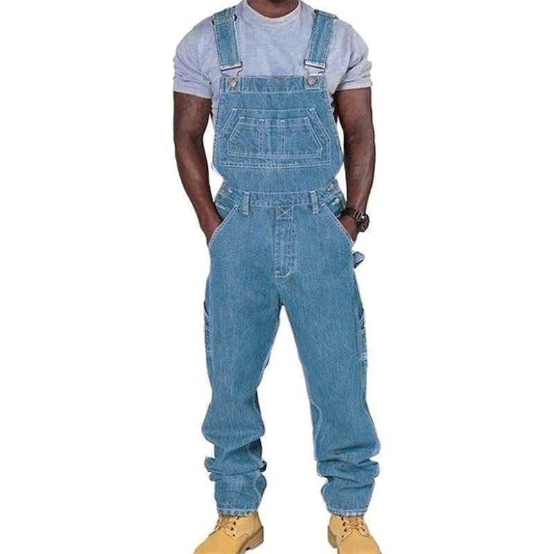 Durable men's multi-pocket bib overalls in a relaxed loose fit, perfect for work or casual men's fashion.
