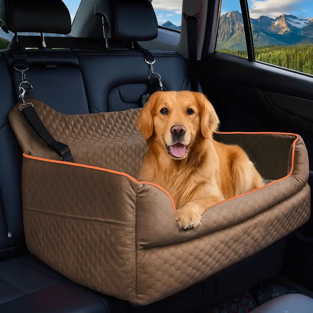 Pet travel booster seat with durable washable cover, secure for dog back seat safety, easy install