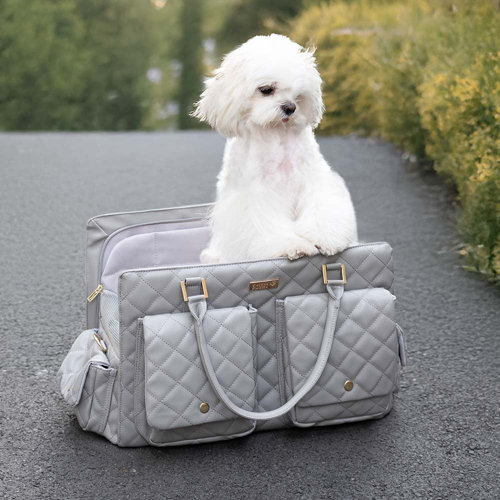 Large pet carrier for cats, light blue, with a secure locking zipper mechanism