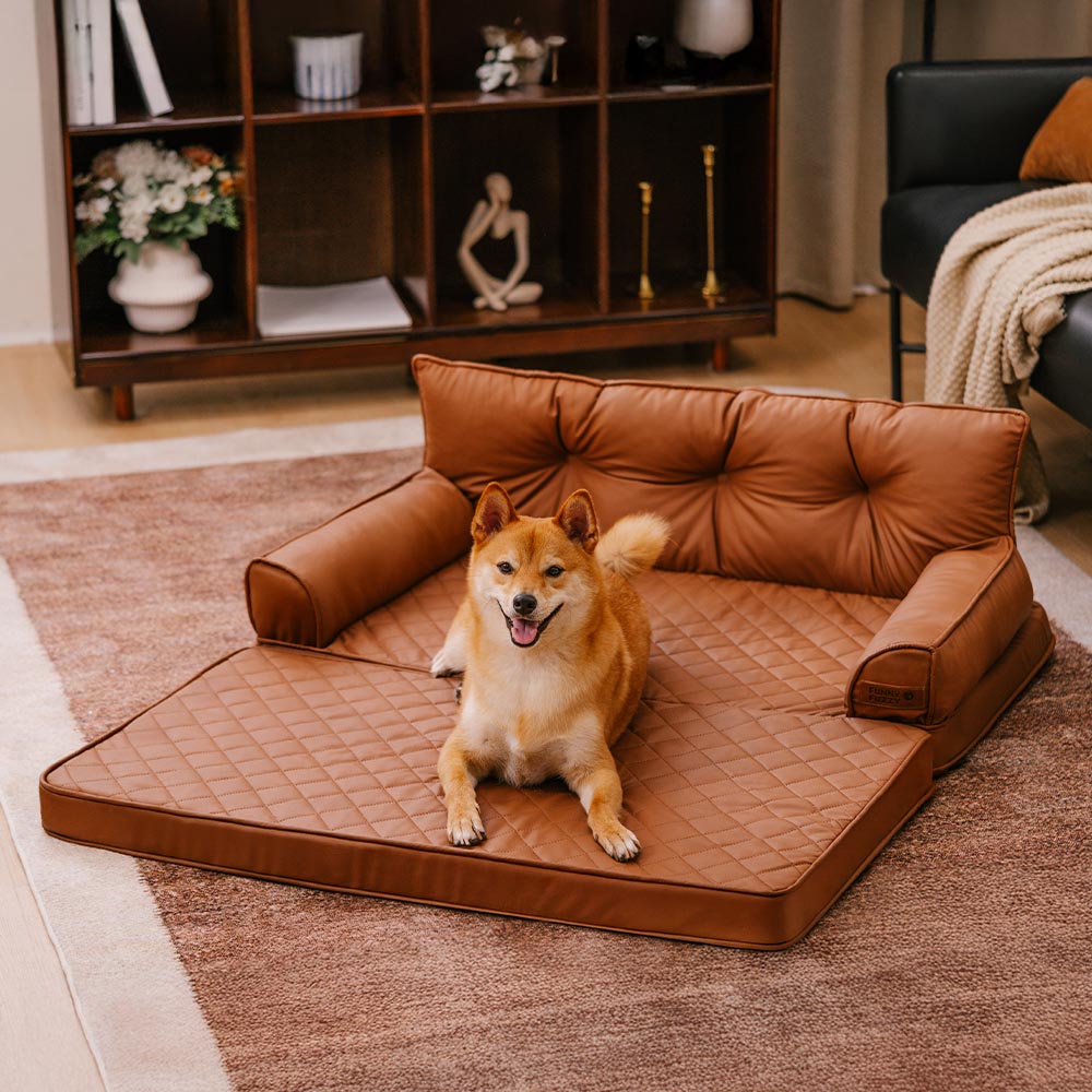 Foldable orthopedic dog bed, large size, made of easy-to-clean faux leather for pets