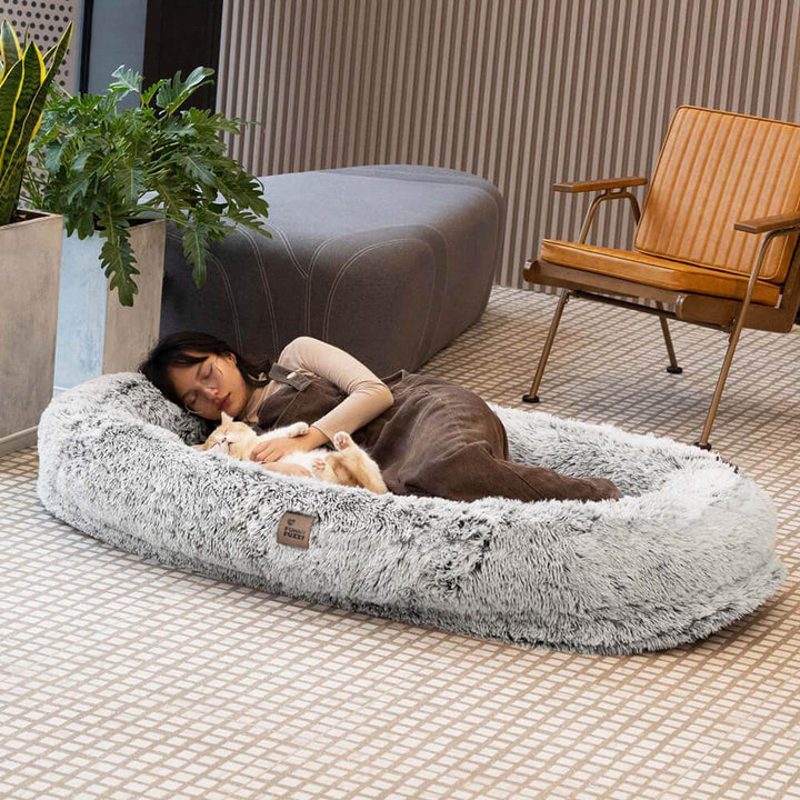 Luxury extra large deep sleep dog bed, shared comfortable space for pet and human