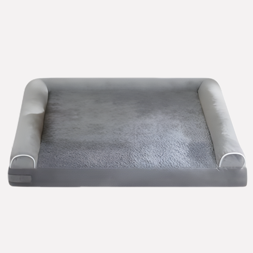 Light gray plush orthopedic dog bed for large breeds, washable, providing ultimate comfort and support