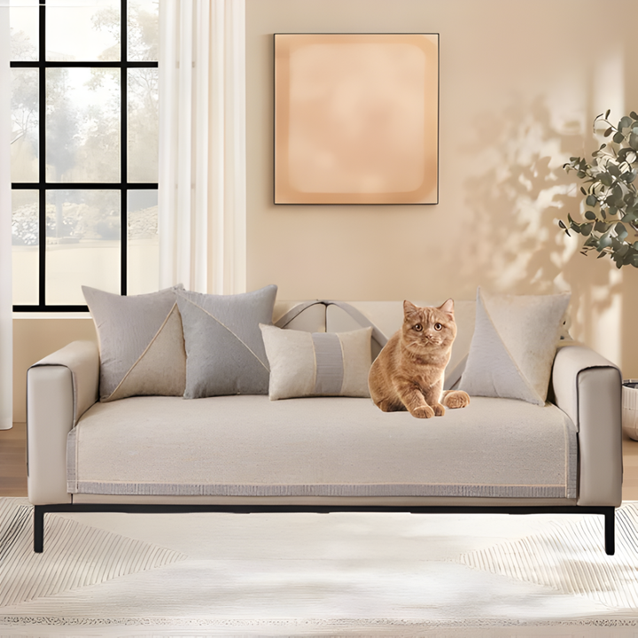 Linen sectional sofa cover set, anti-slip furniture protector with textured weave, fits left chaise lounge