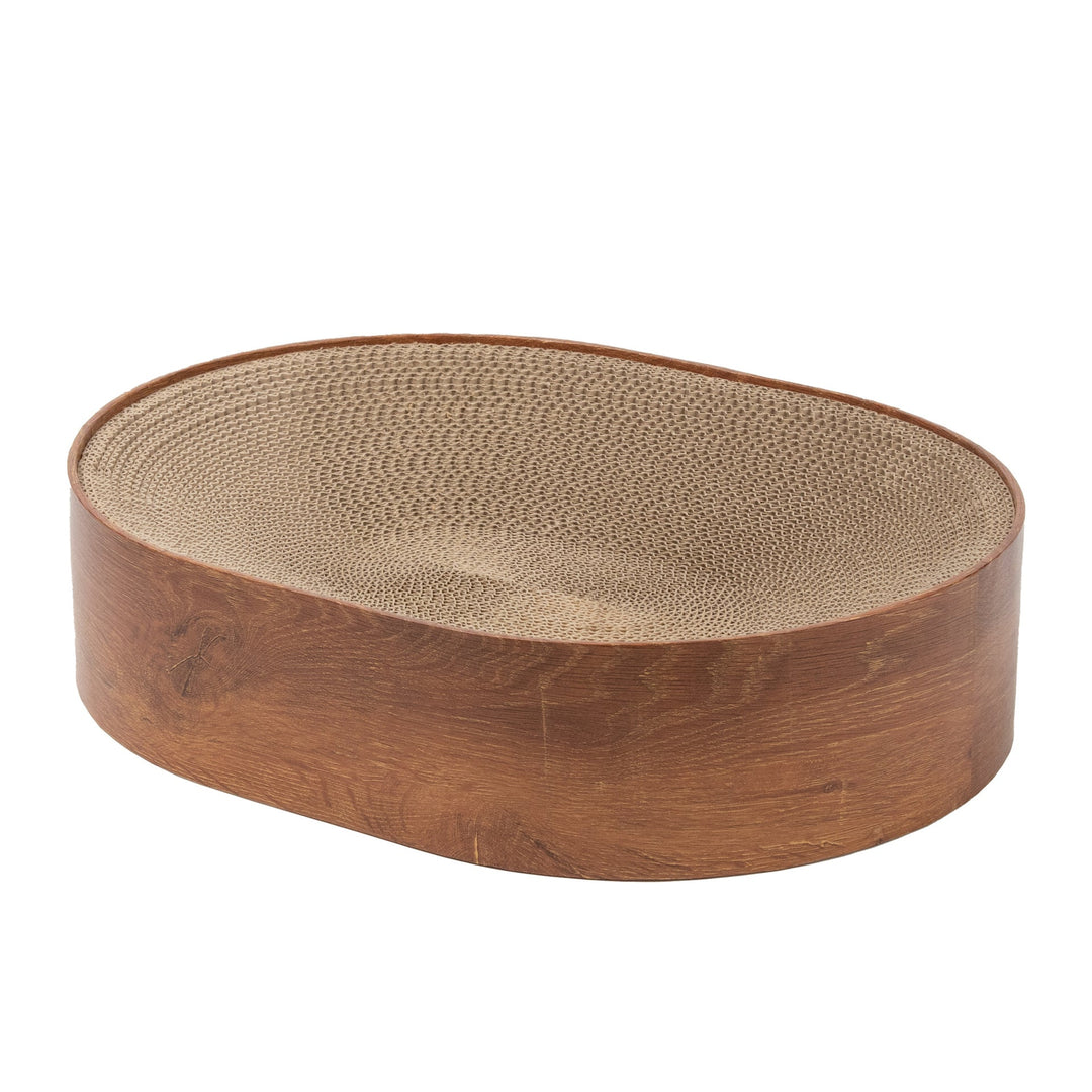 Durable pet furniture: a luxury cardboard cat scratcher bed, providing both relaxation and essential claw care.