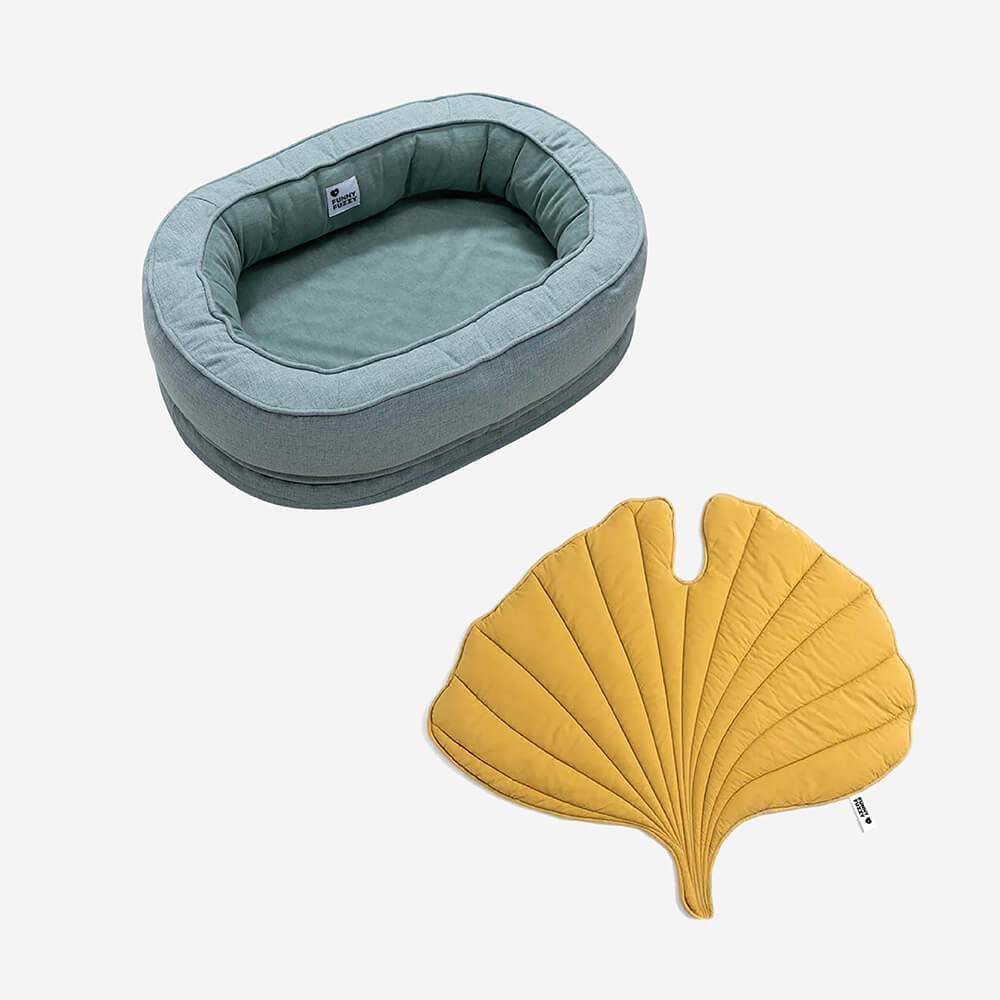 Luxury Leaf Dog Blanket & Donut Bed Set, cozy pet sleep.