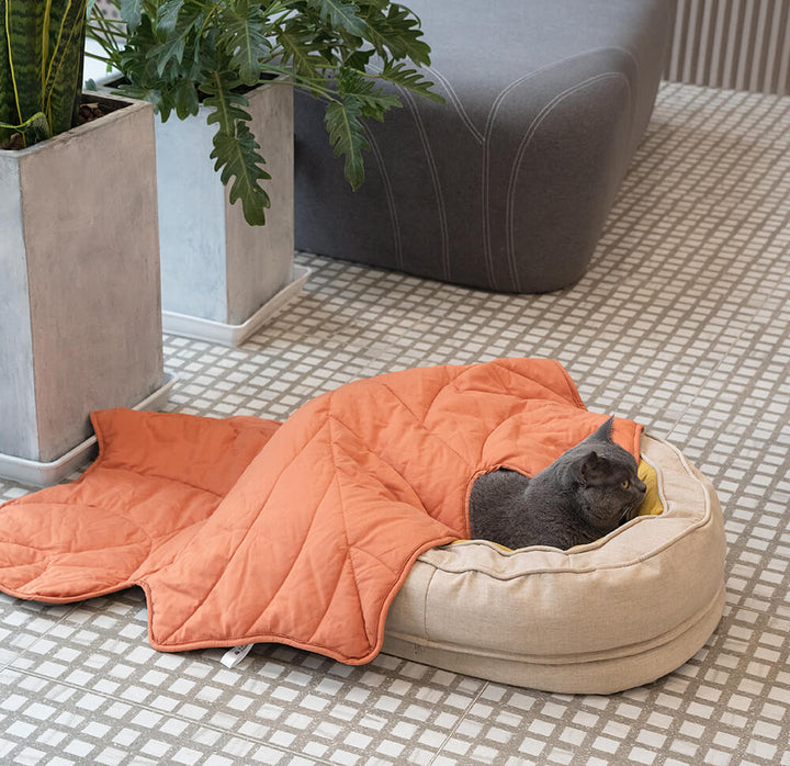 Leaf dog blanket, donut bed, providing ultimate pet comfort.