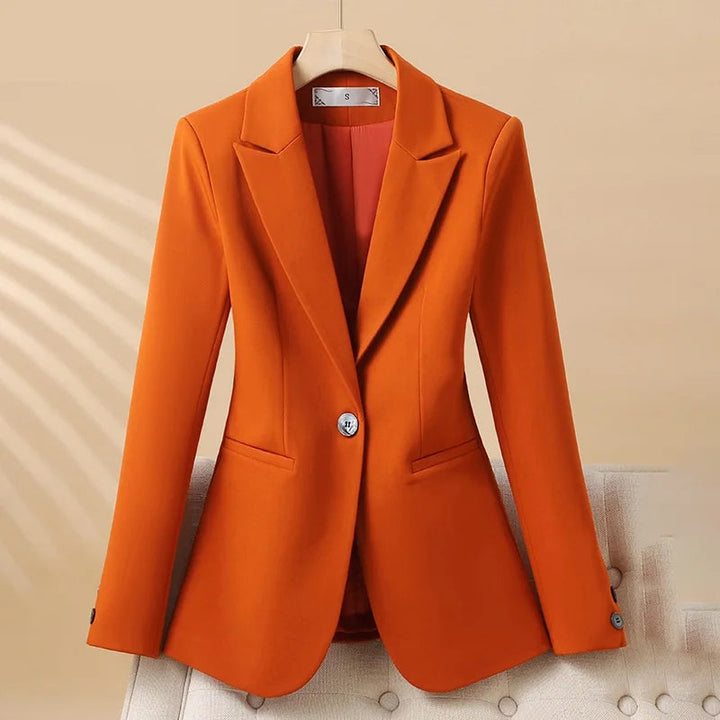 Elegant women's fitted blazer with notch lapel, perfect for professional office wear & formal attire.