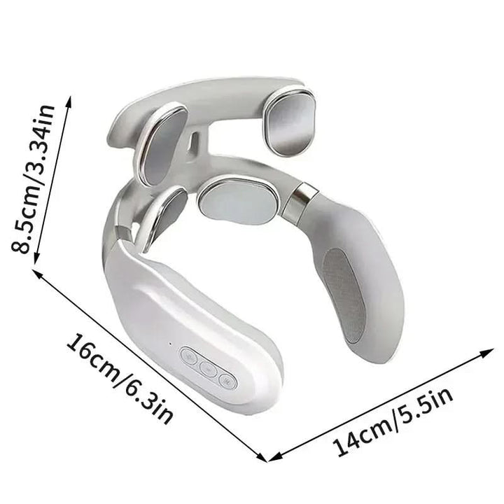 Modern design neck & muscle relaxer. Portable wellness device with heated massage, vibration for personal comfort.