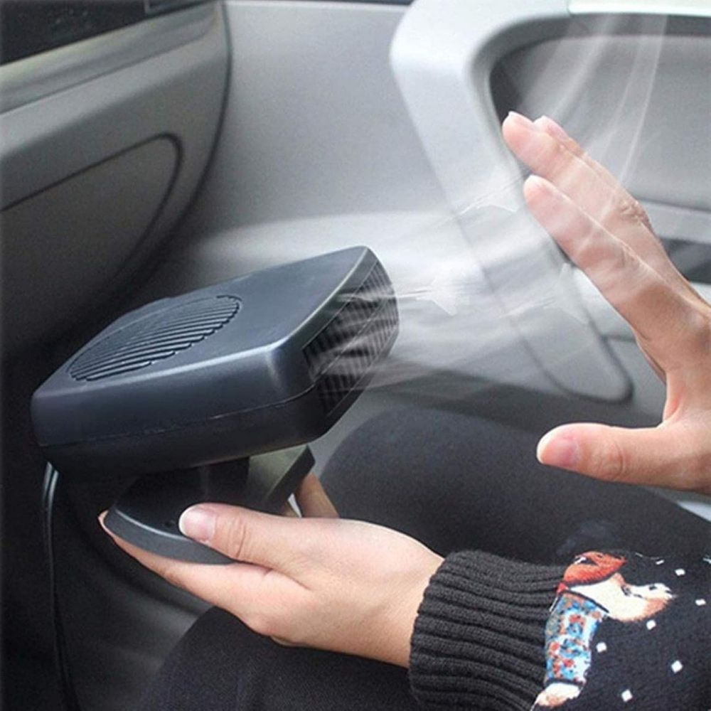 Sleek portable 12V ceramic car fan heater with adjustable base. A compact solution for vehicle warmth & defrost.