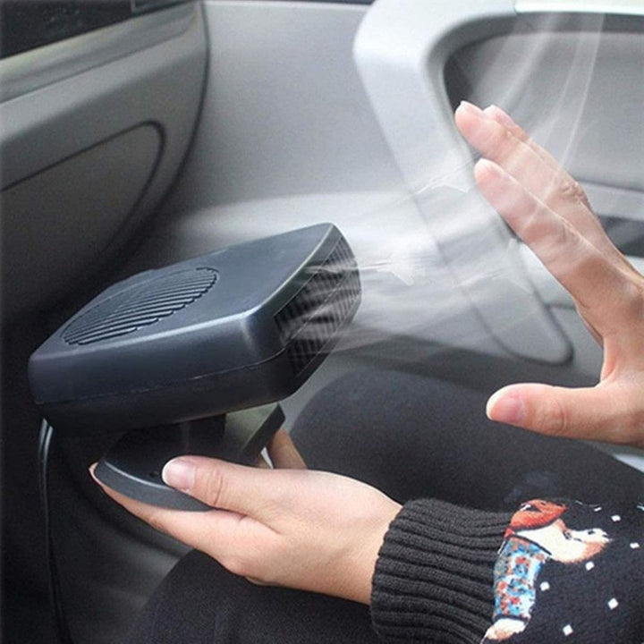 Sleek portable 12V ceramic car fan heater with adjustable base. A compact solution for vehicle warmth & defrost.