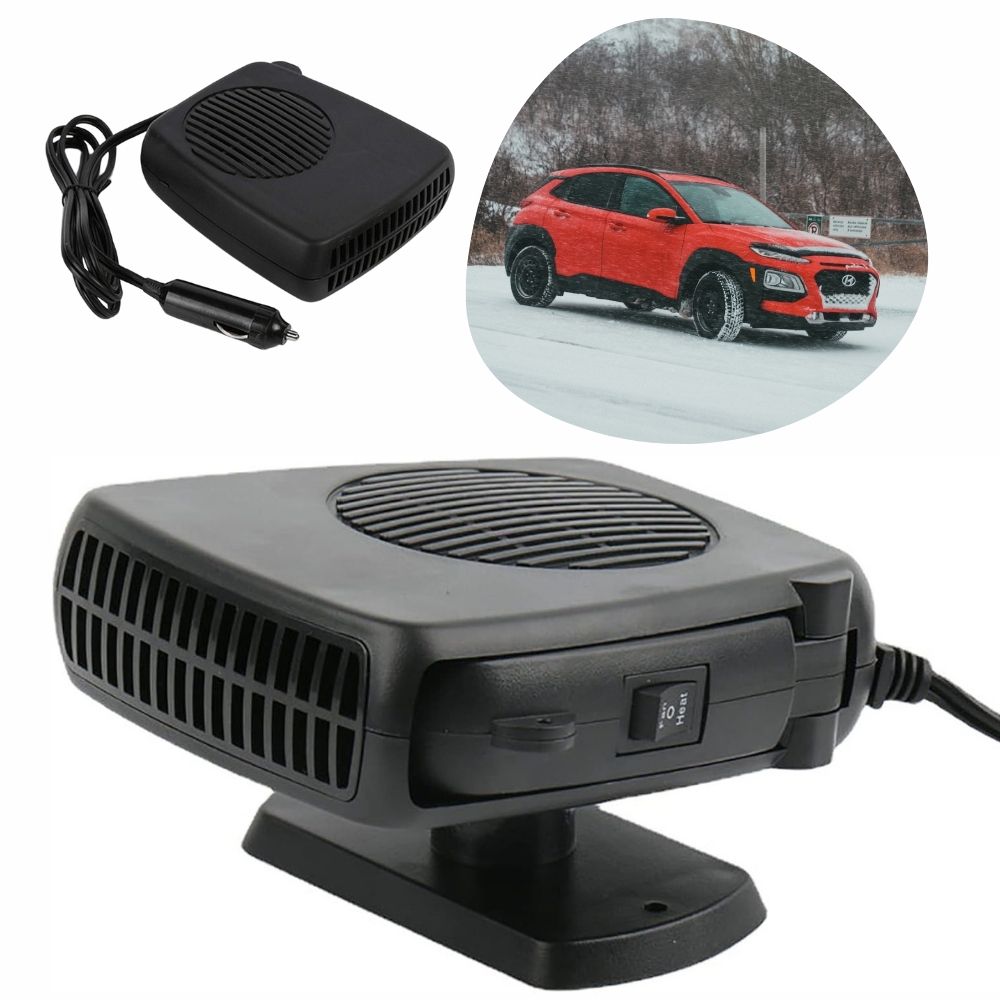 Compact portable 12V ceramic car fan heater. Easy-to-install auto accessory for instant warmth & defrosting.