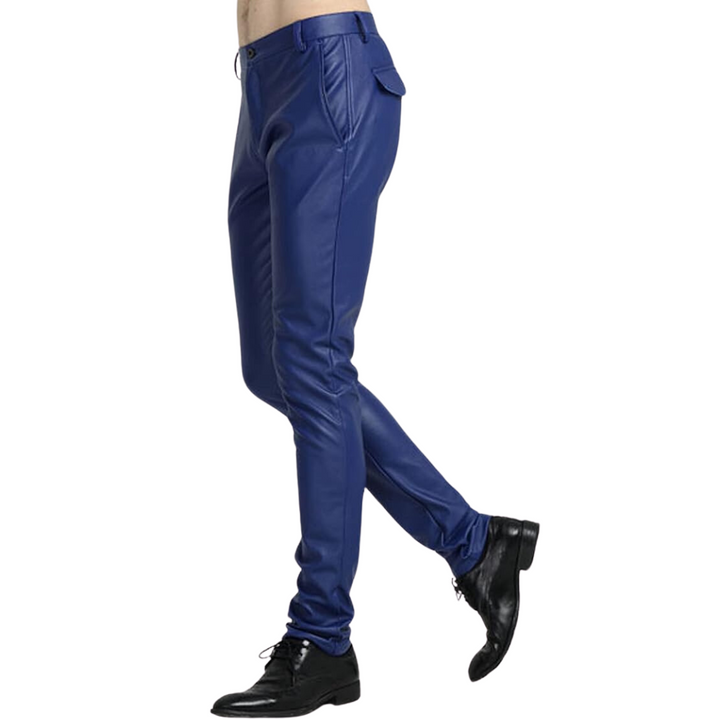 Slim fit men's tapered trousers with stylish biker details, skinny leg for a modern urban look.