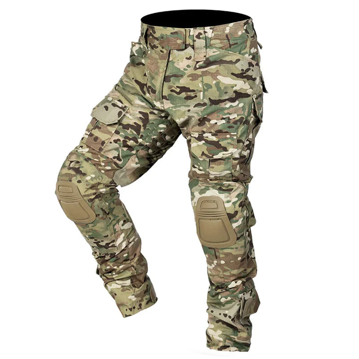 Robust men's everyday cargo pants, featuring knee protection for durability and practical wear.