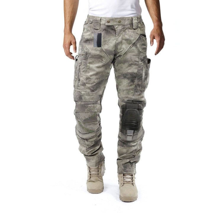 Heavy-duty men's work cargo pants, designed for durability and comfort with integrated knee protection.