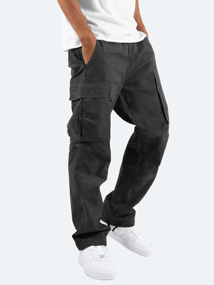 Stylish men's casual drawstring cargo pants, offering a comfortable relaxed fit for modern everyday fashion.