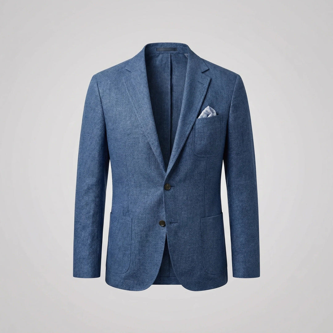 Back view of men's relaxed fit lightweight blazer jacket, ideal for a relaxed summer style.