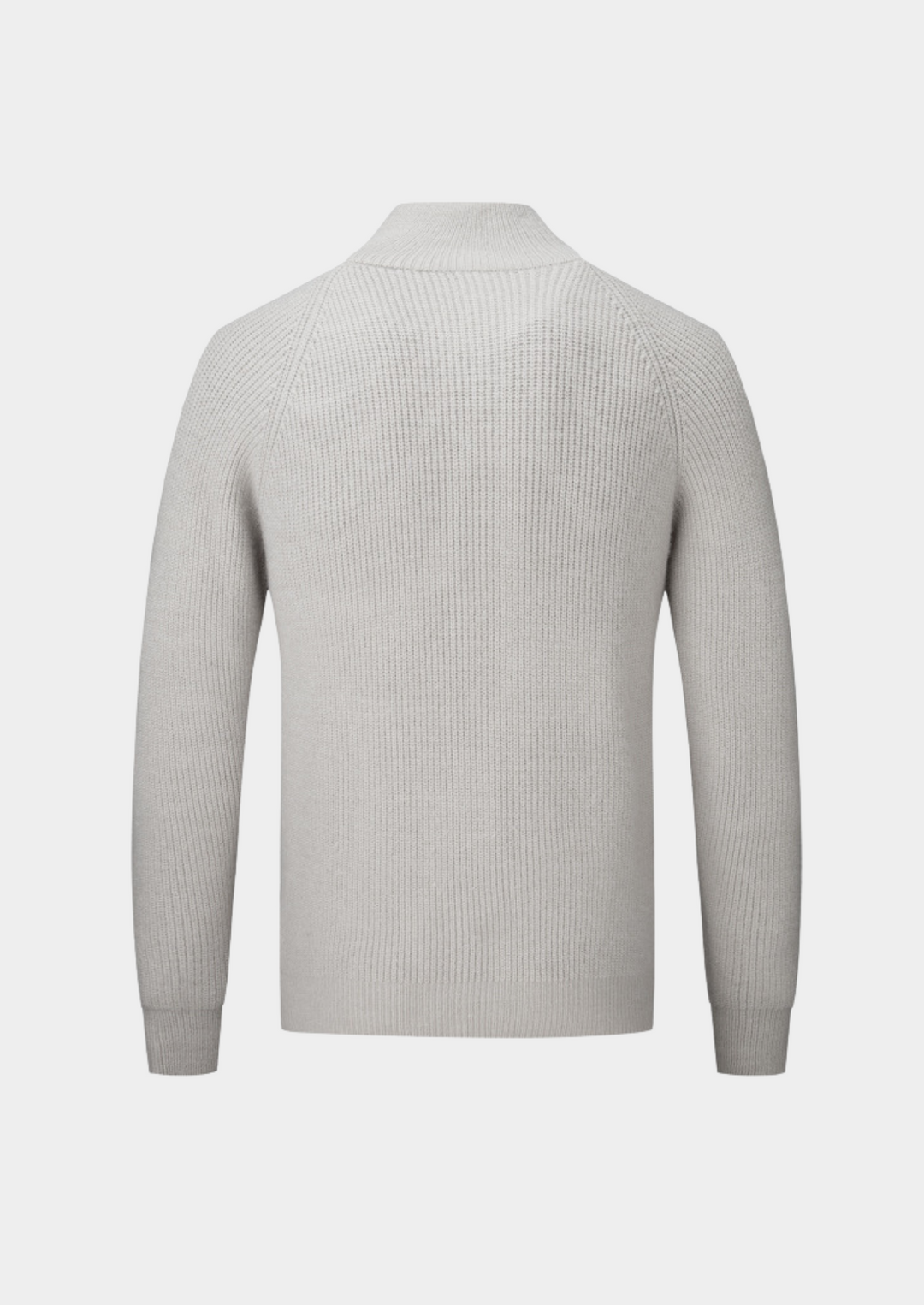 Stylish men's zip-up sweater with funnel neck, perfect for business casual outfits.