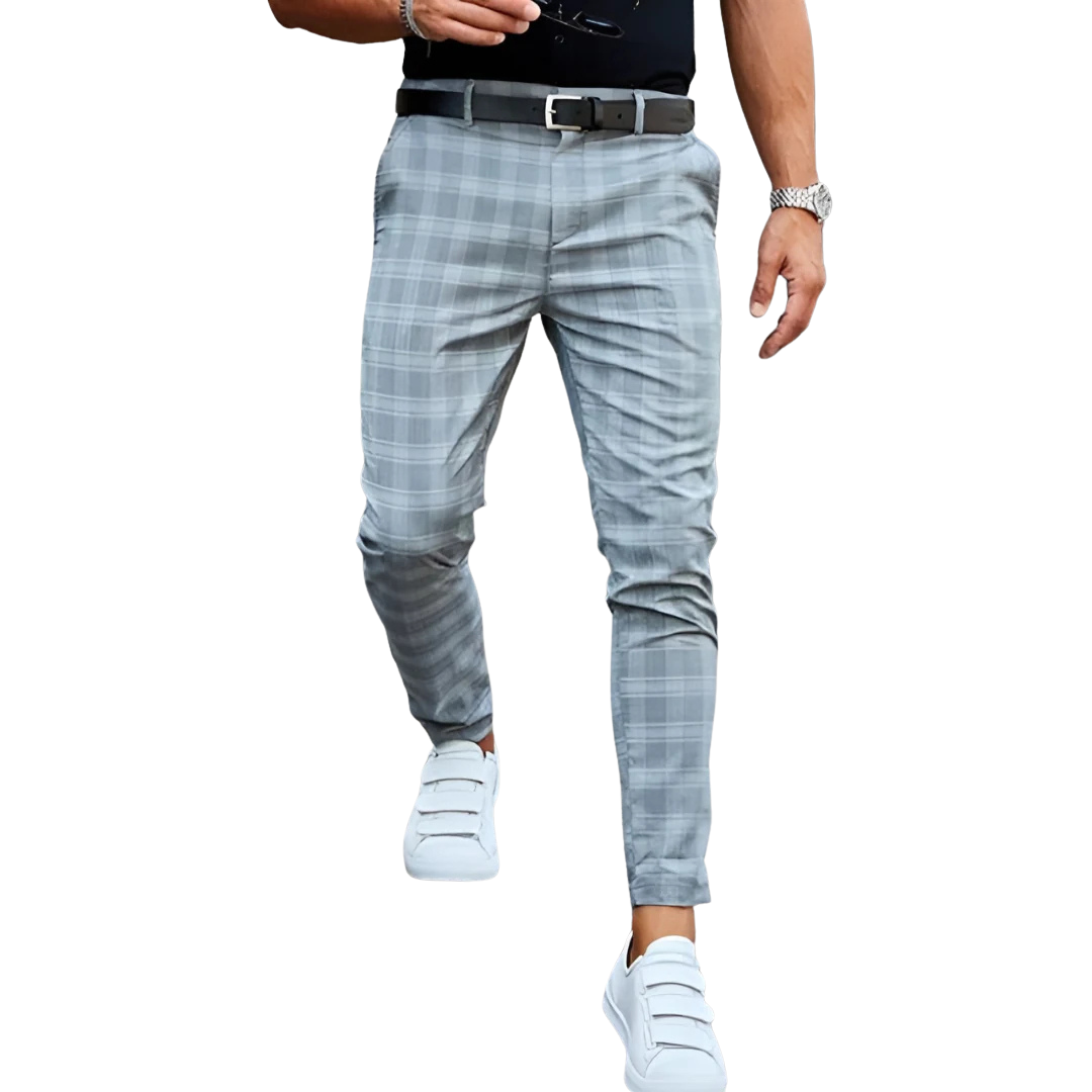 Men's slim fit cropped checked pants, perfect for modern smart casual or office wear with a tapered leg.