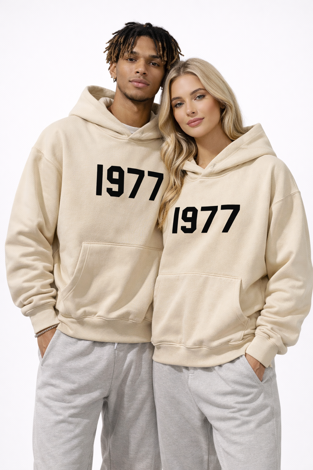 Men's vintage 1977 streetwear hoodie with raglan sleeves. Casual, comfortable pullover sweatshirt.