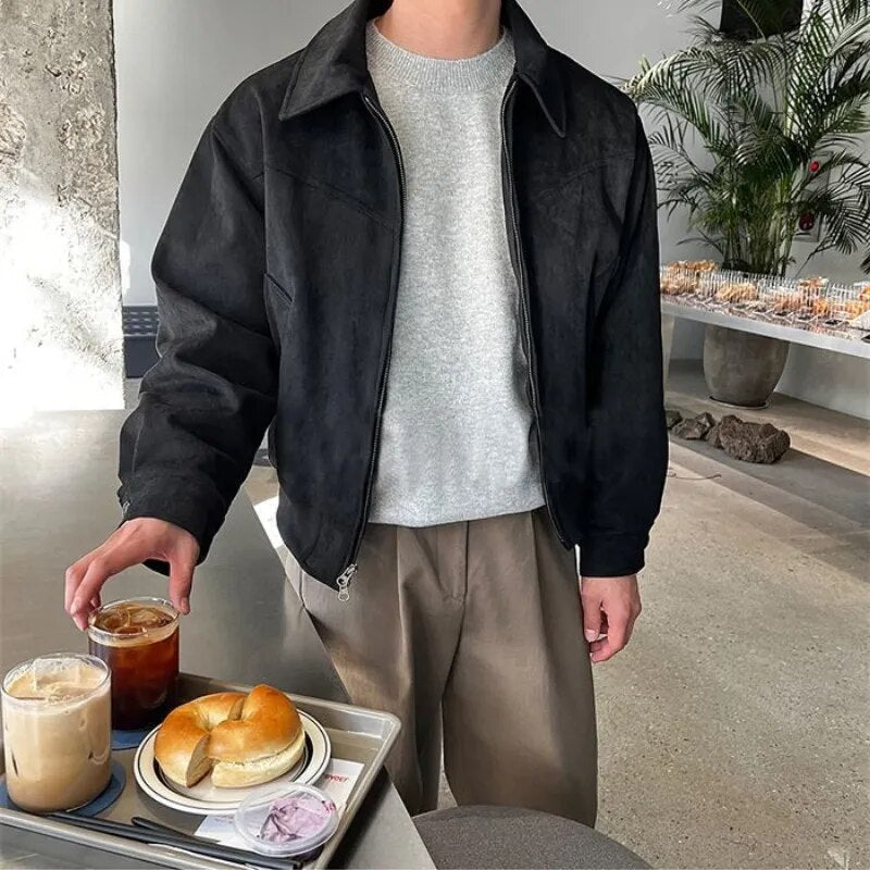 Timeless black men's outerwear, a vintage casual zip jacket for sophisticated everyday style.