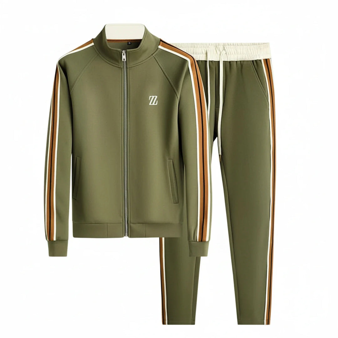 Stylish men's sportswear set, a zip-up tracksuit ideal for athletic activities & street style.