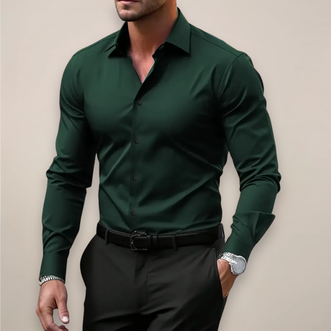 Versatile men's long sleeve shirt, slim fit design, ideal for both casual everyday wear and formal occasions.