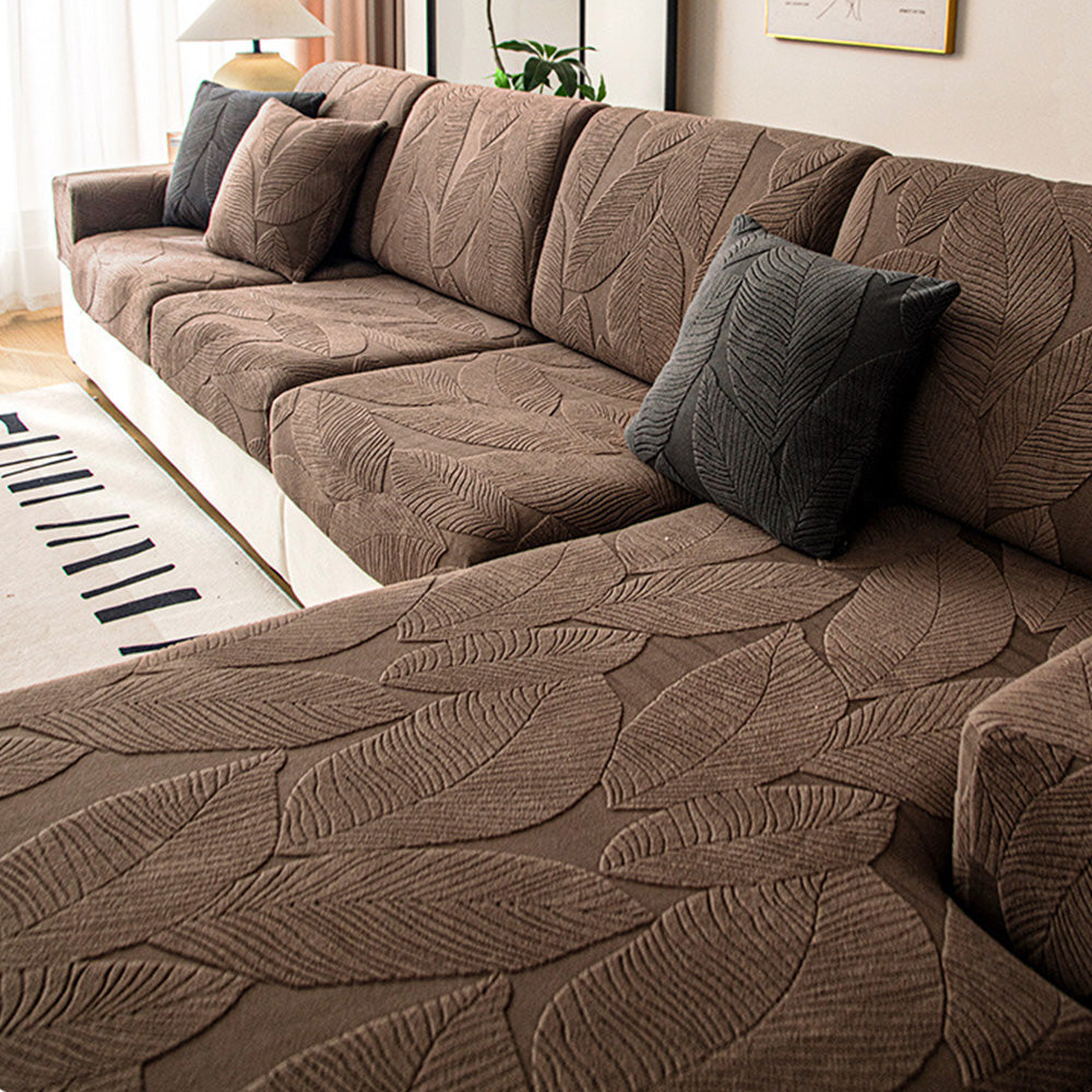 High-quality stretch jacquard sofa cover with leaf pattern, water-resistant and pet-friendly home decor